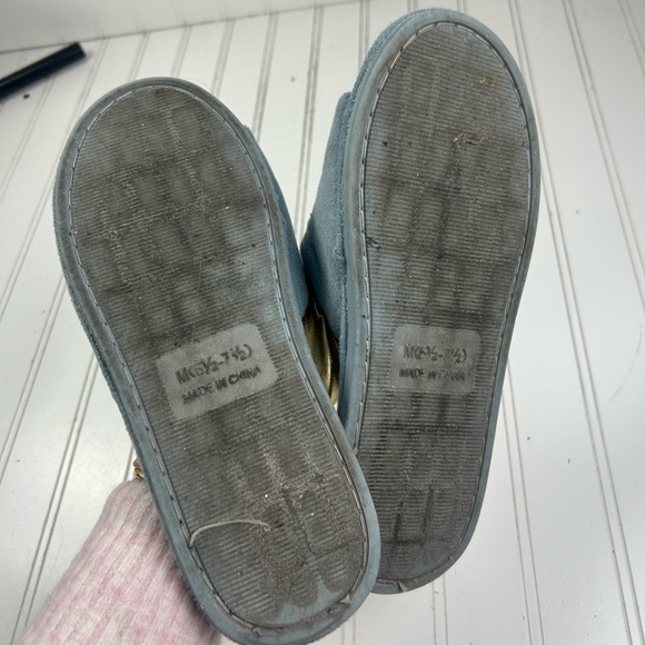 True Religion Blue Plush Slide Slippers Rhinestone Logo Women’s Size 6.5–7.5 - Picture 3 of 10